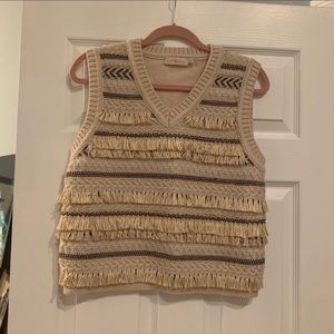 Tory Burch Striped Jacquard Sweater Vest Fringe M